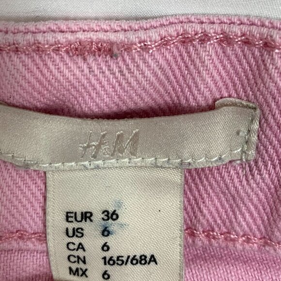 H&M Baby Pink denim Cut Off Shorts Button Fly Mid Rise Frayed Edges Size 6 - Picture 4 of 5